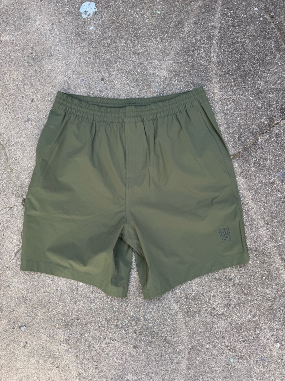 Topo Designs Global Shorts Olive Green XL Elastic Waist Hiking Outdoor